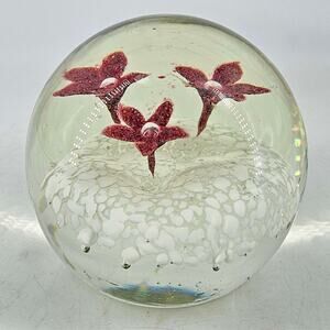 Studio Art Glass Lampwork floral flowers paperweight bubbles